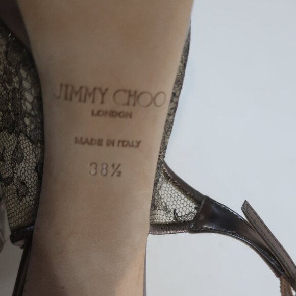 NWD Authentic Jimmy Choo Metallic Bronze Leather Lace Peep Toe Heels 38.5 US/8.5 - Picture 10 of 12